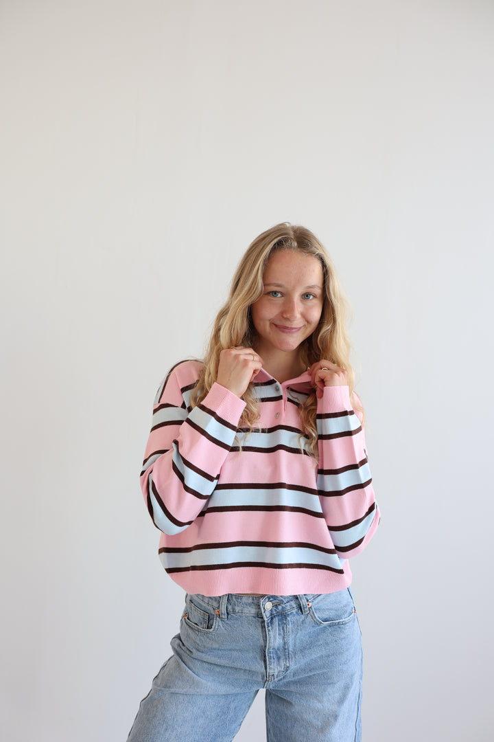 Soft Pink Striped Long Polo
