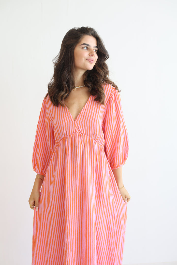 3/4 Arm Musselinkleid Summer Striped