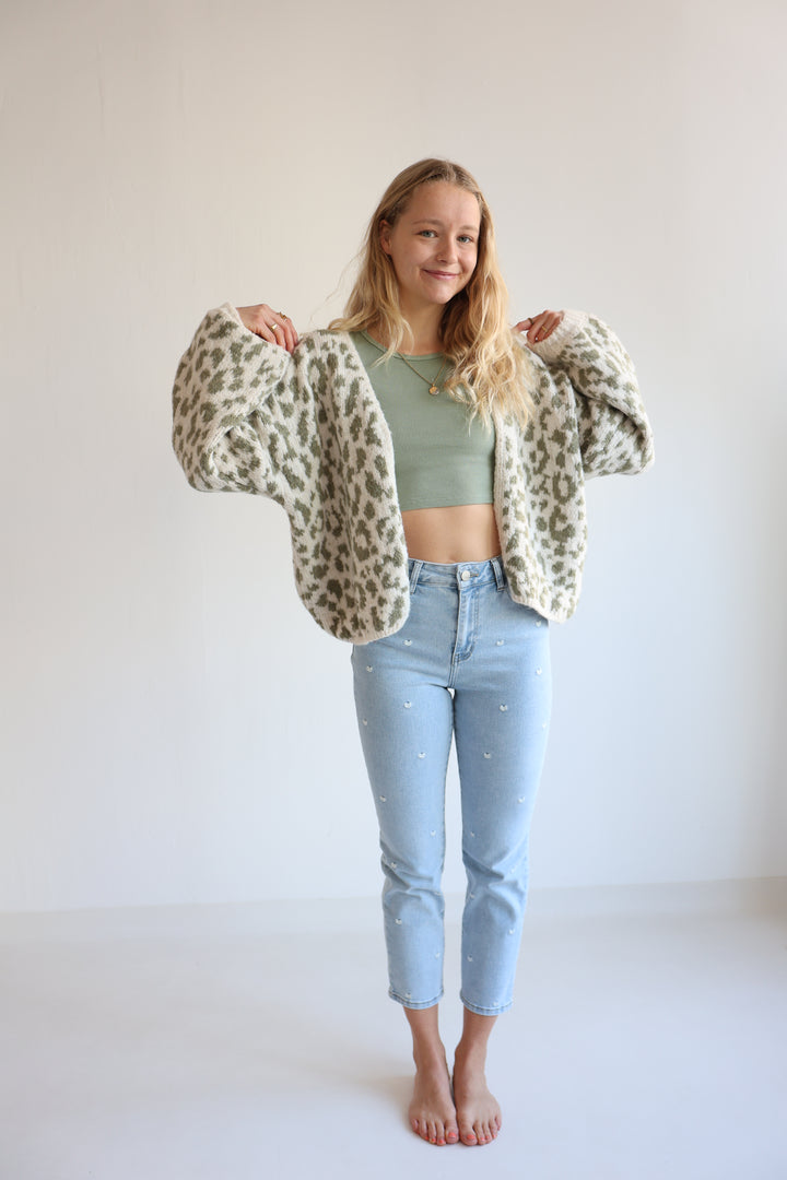Offener Cardigan mit Leoprint