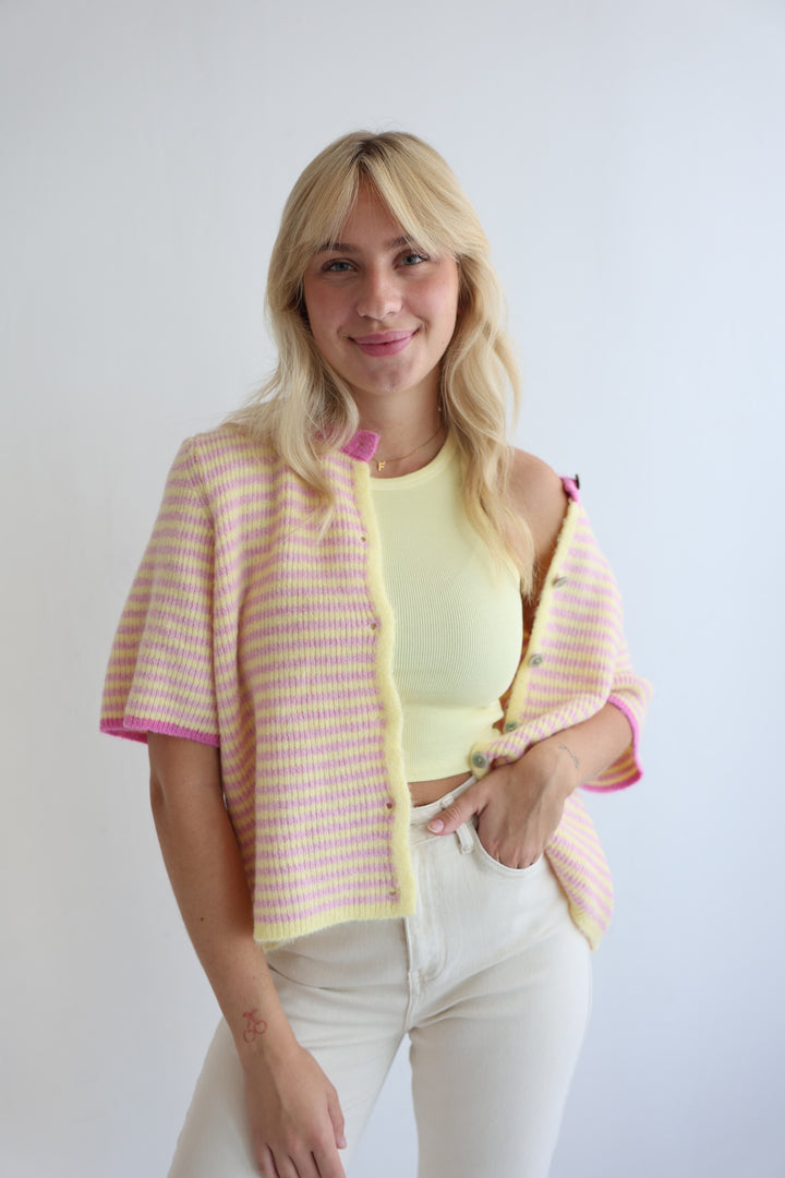 Gestreifter Kurzarm Cardigan Carlotta