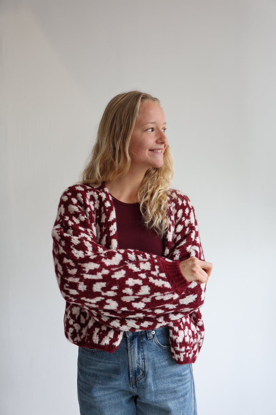 Offener Cardigan mit Leoprint