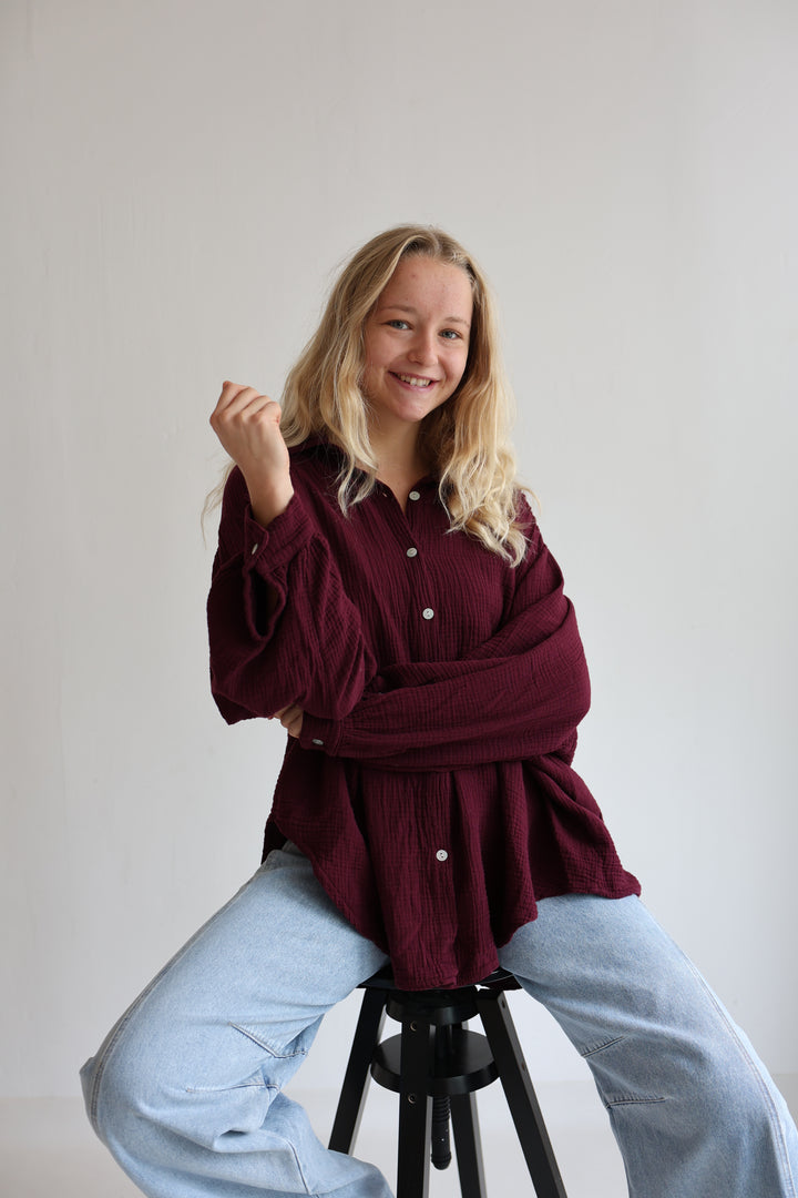 Kurzes Blusenhemd aus Musselin (einfarbig)