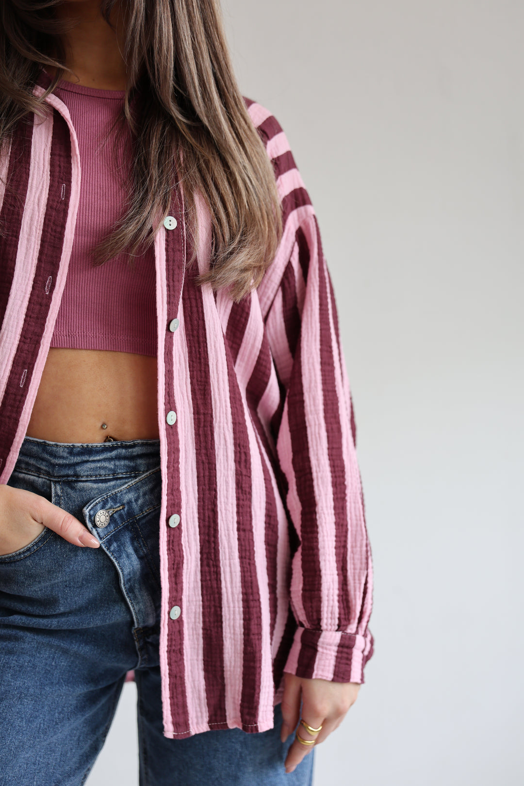 Kurzes Blusenhemd aus Musselin Blockstripes