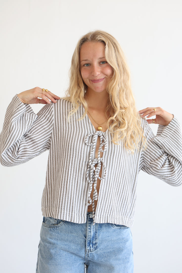 Cotton Striped Tie-Front Blouse