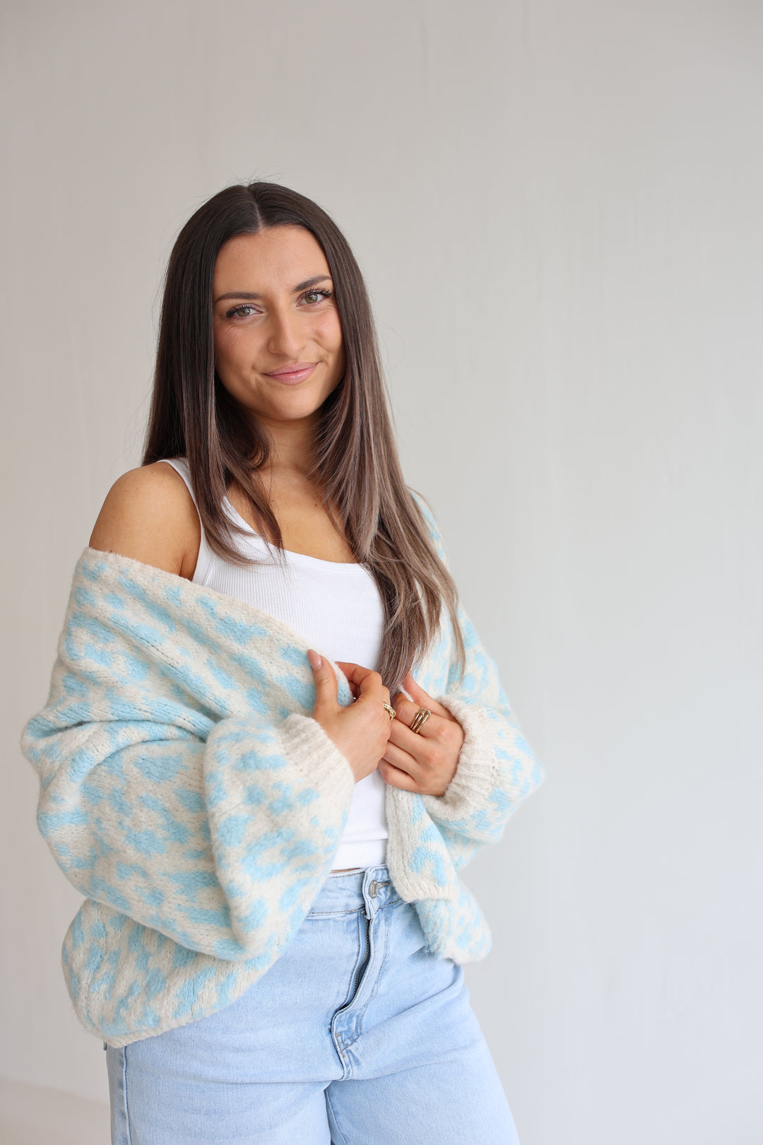 Offener Cardigan mit Leoprint