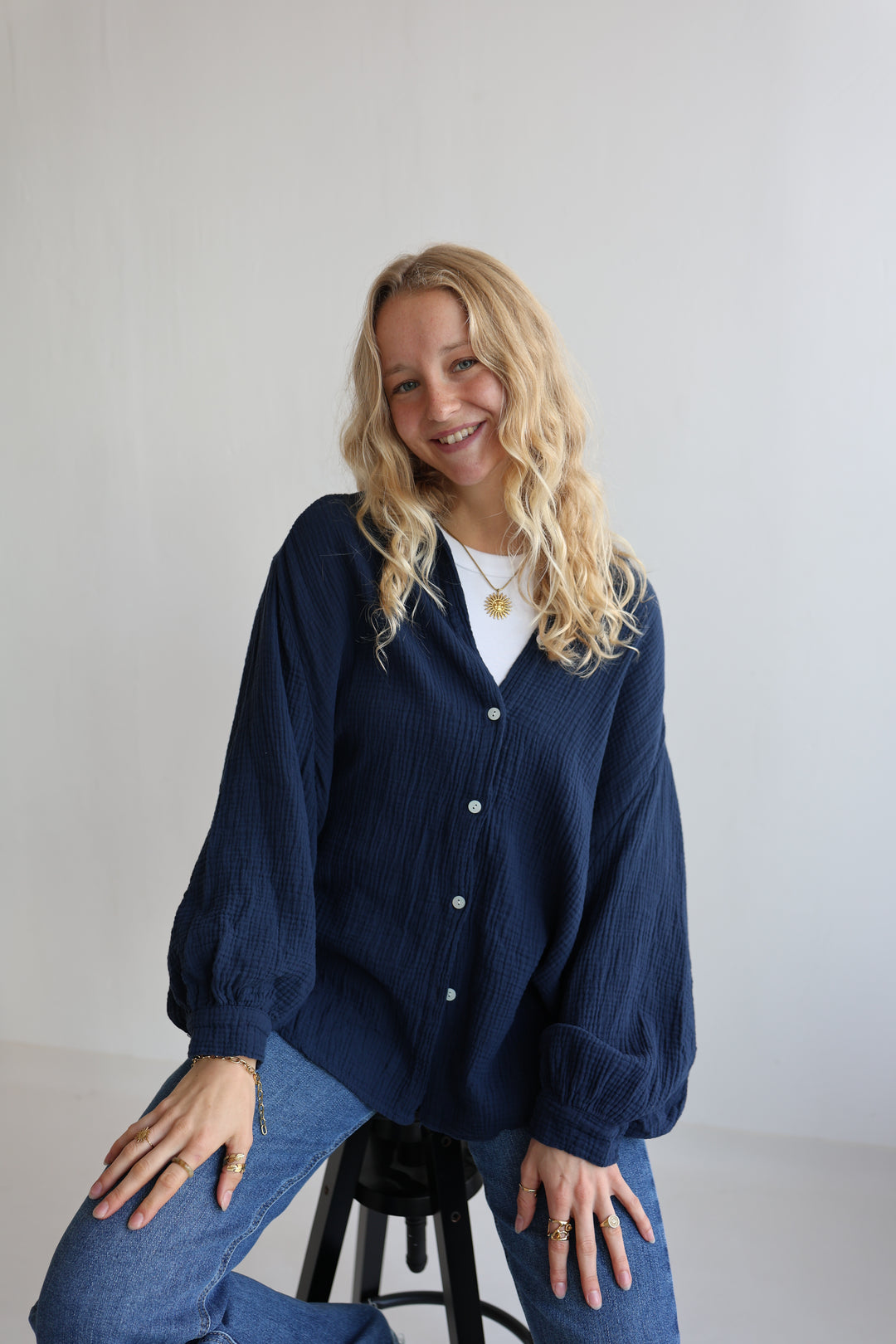 Kurzes Blusenhemd aus Musselin (einfarbig)