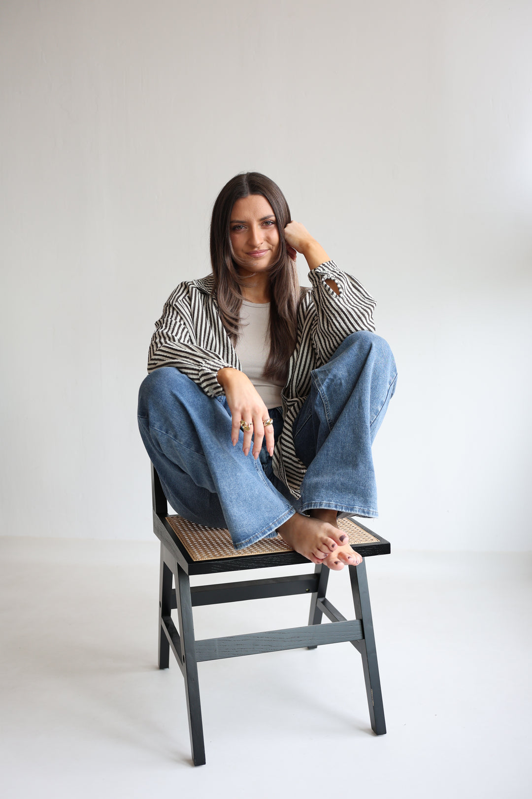 Kurzes Blusenhemd aus Musselin Wide Stripes