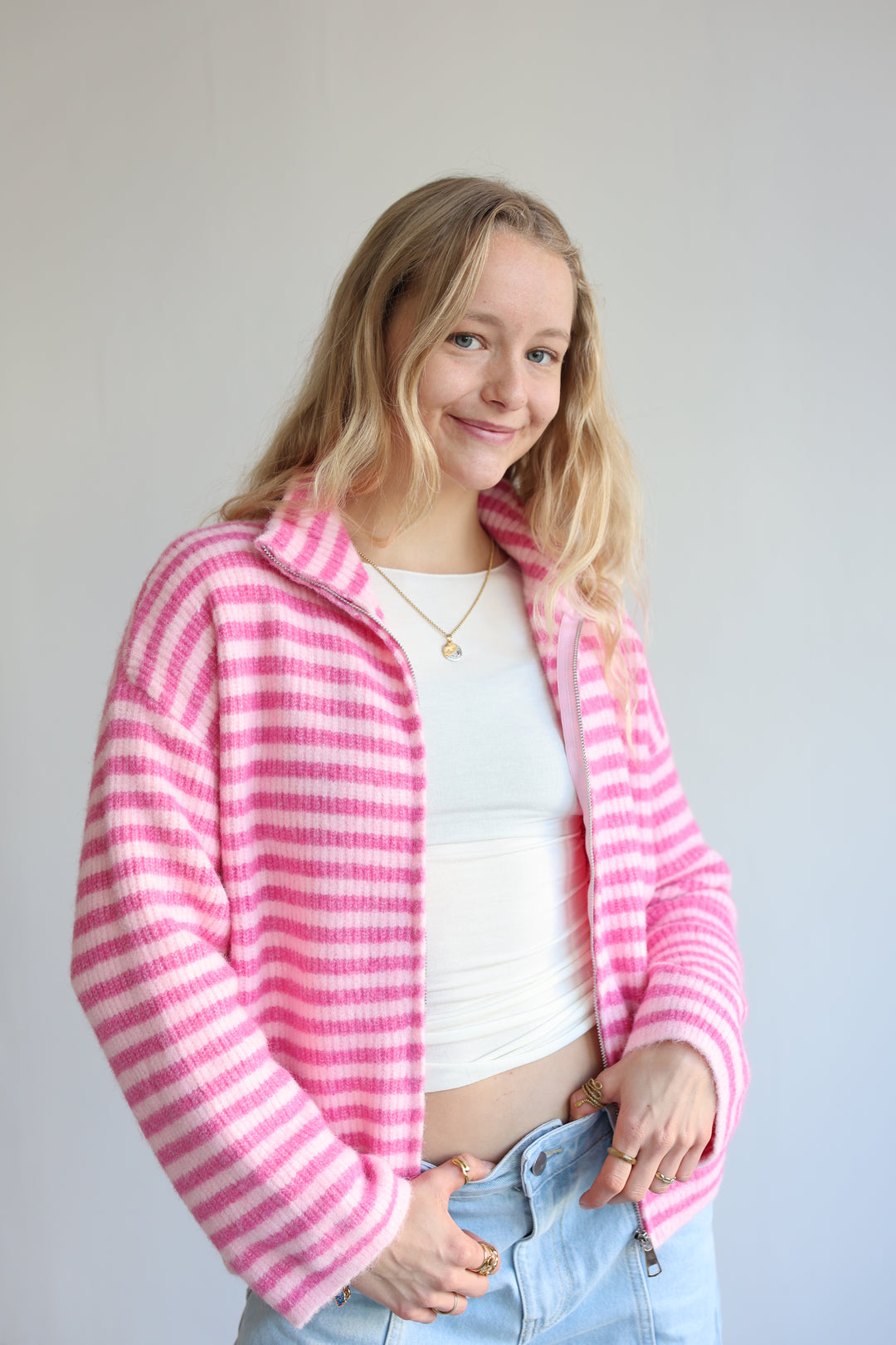 Striped Zip Cardigan