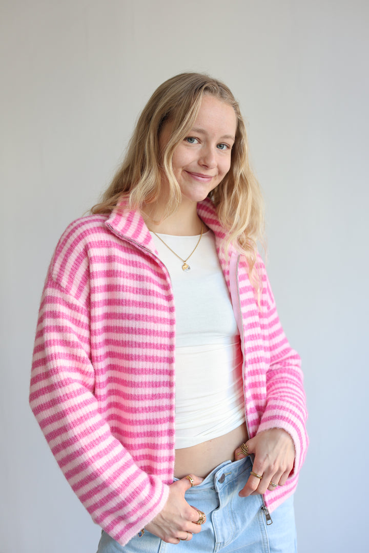 Striped Zip Cardigan