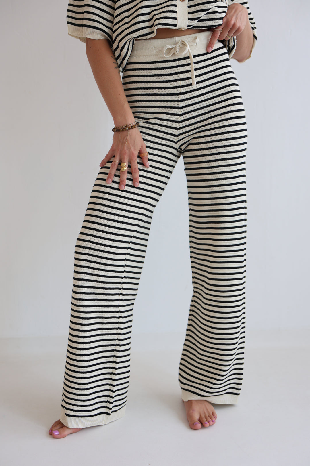 Gestreifte Hose mit Lochstrickmuster Cool Fit