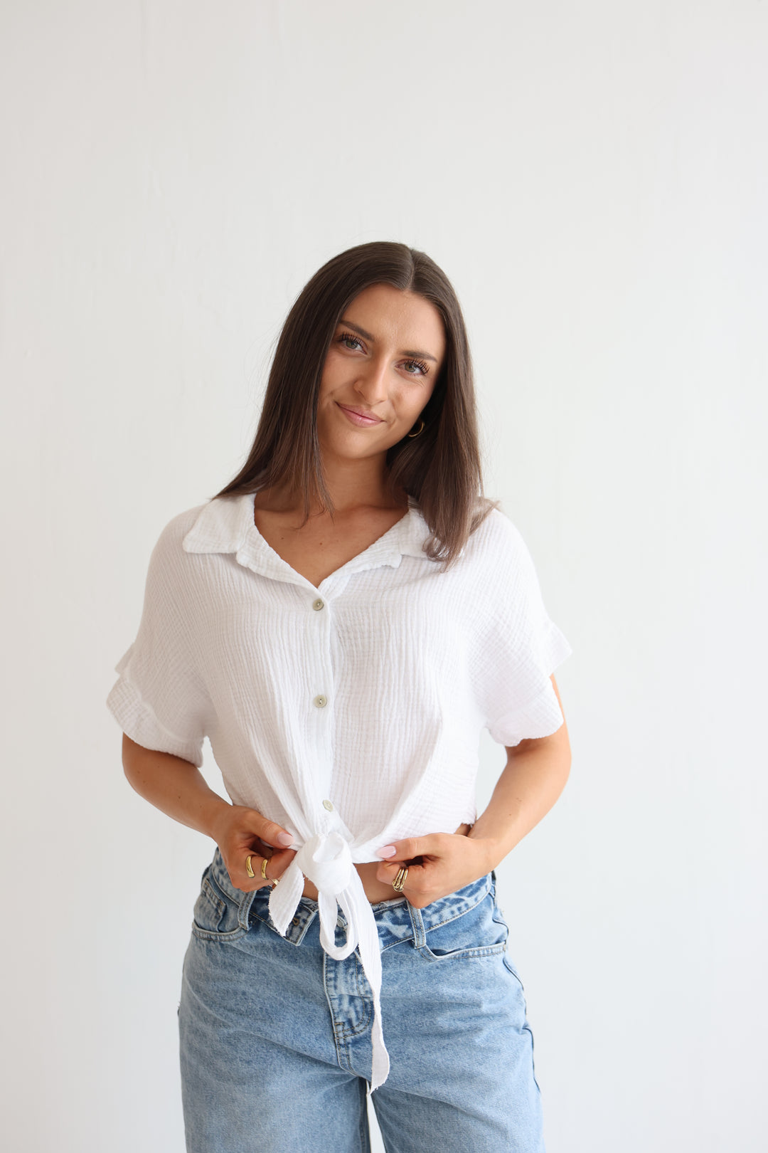 Knot Front Musselin Shirt