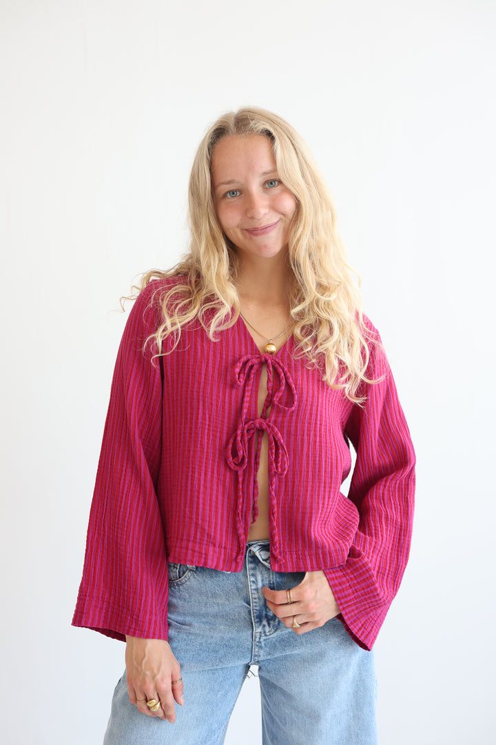 Cotton Striped Tie-Front Blouse