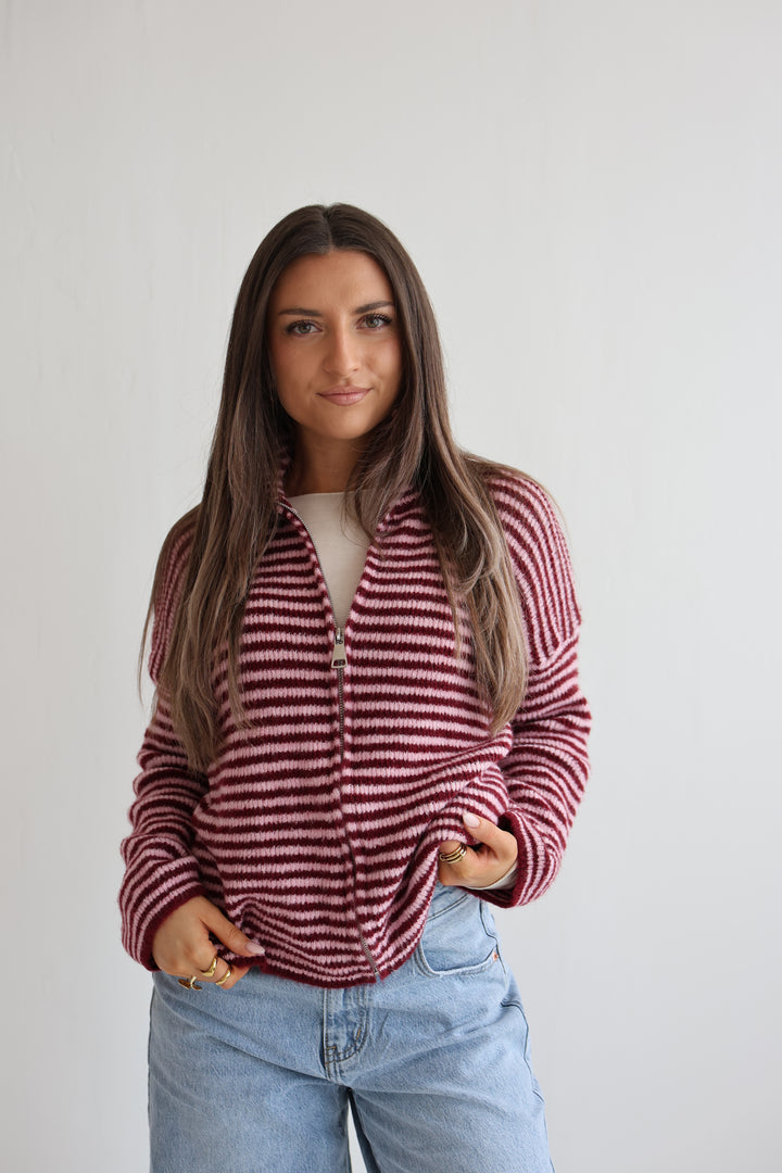 Zip Cardigan Fine Stripes
