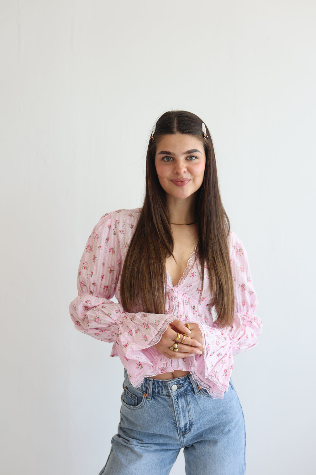 Schößchenbluse zum Schnüren Cute Roses