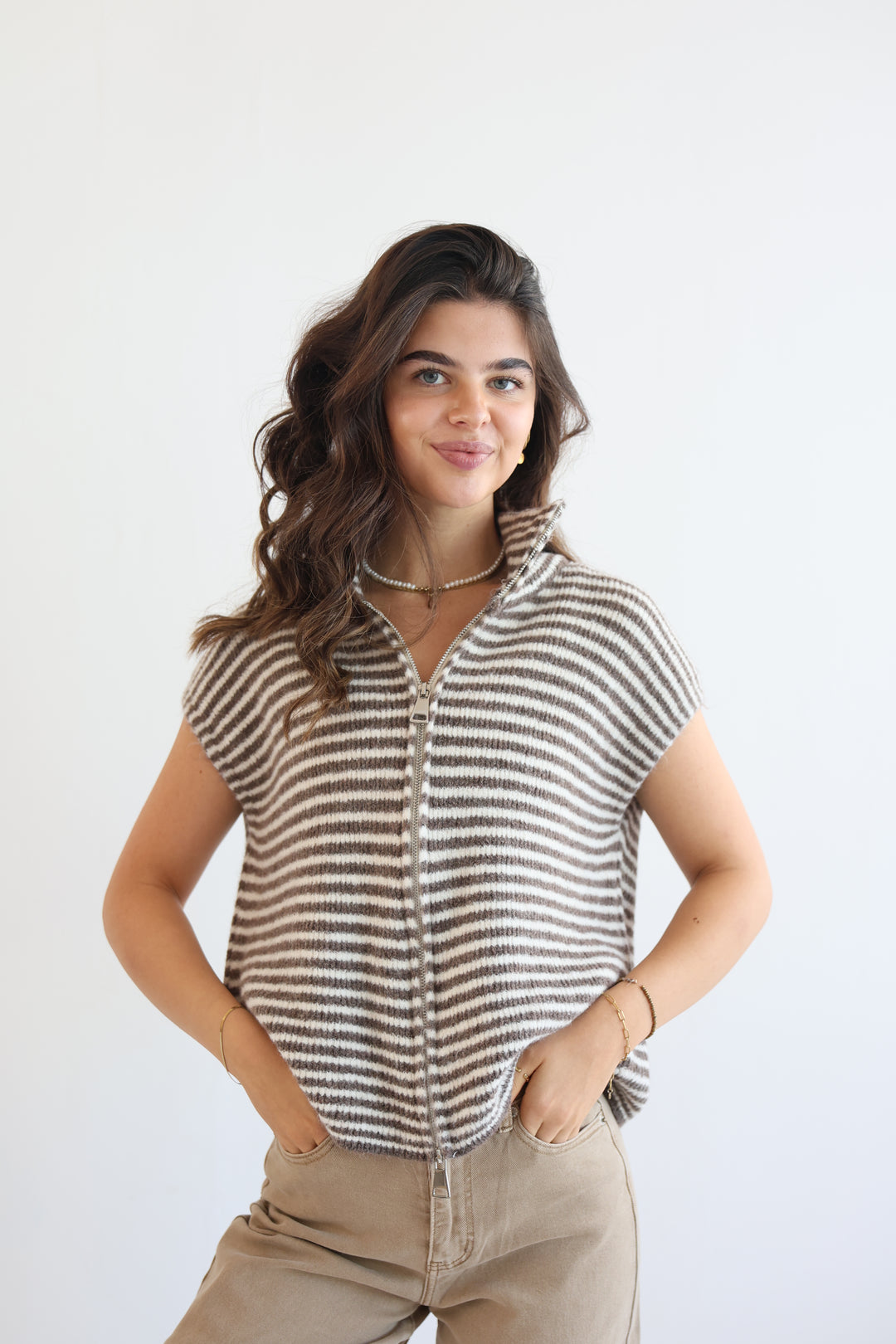 Zip Vest Fine Stripes