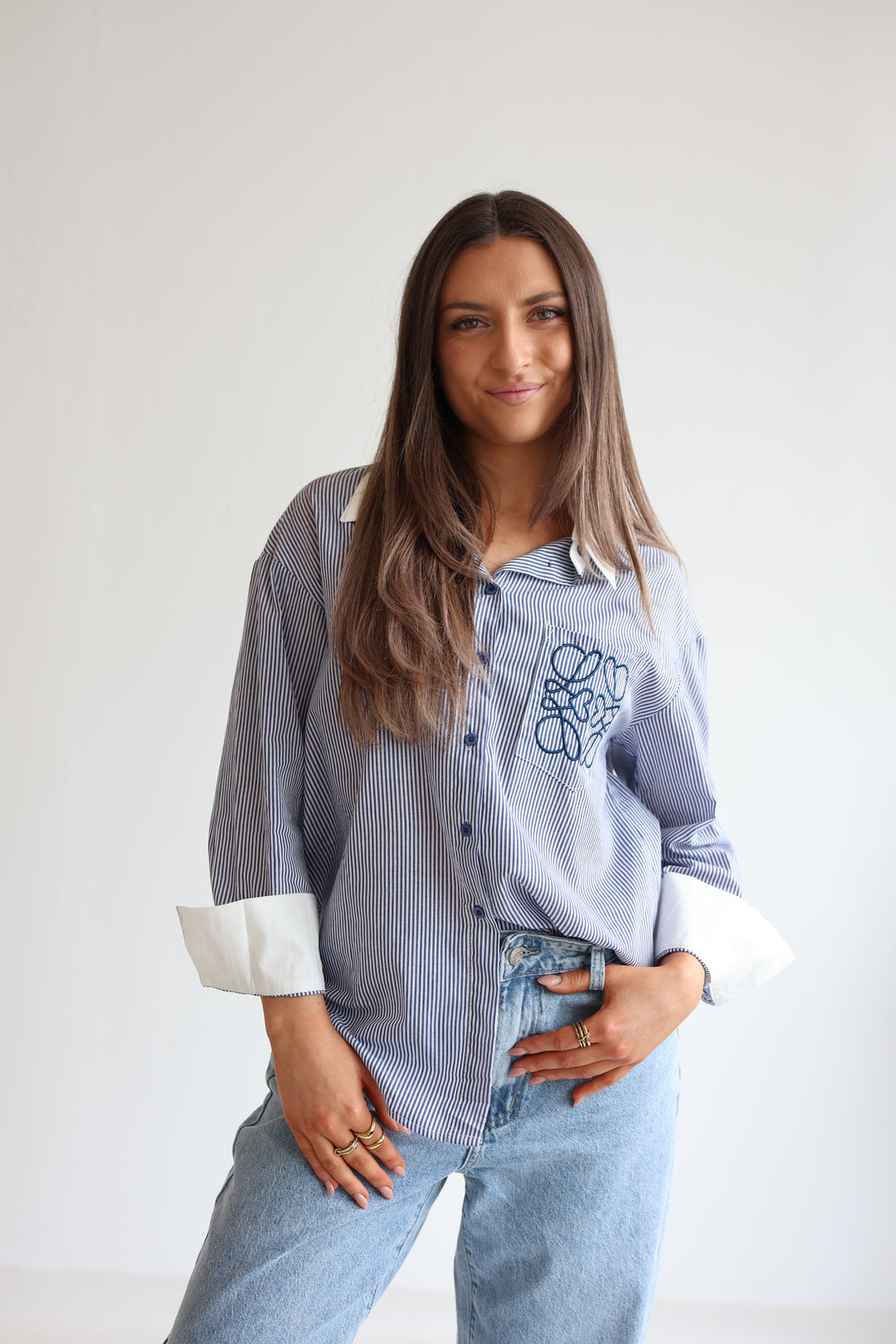 Pocket Detail Striped Blouse