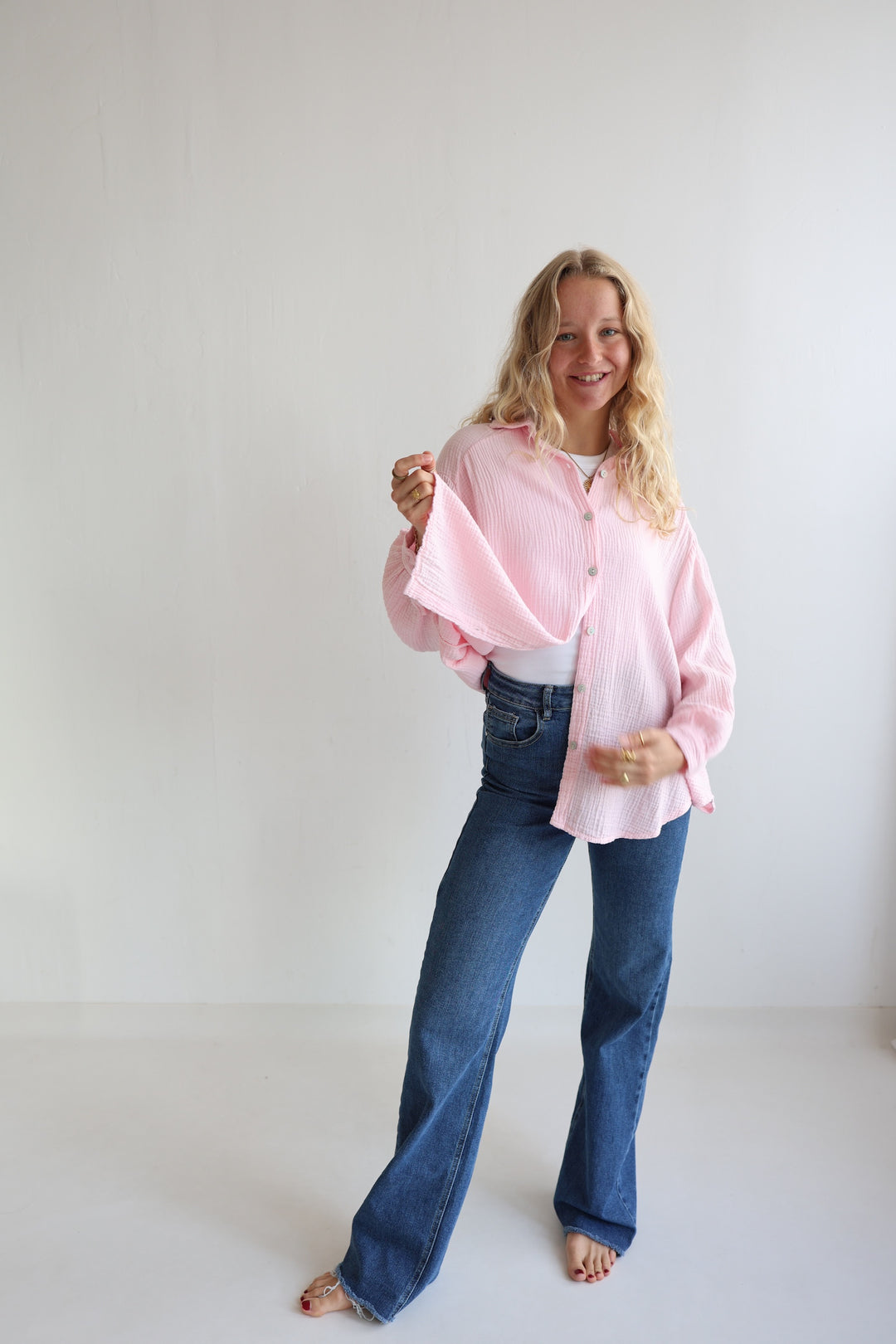 Kurzes Blusenhemd aus Musselin (einfarbig)