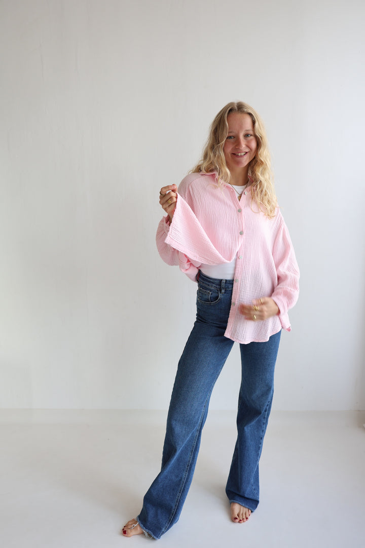 Kurzes Blusenhemd aus Musselin (einfarbig)