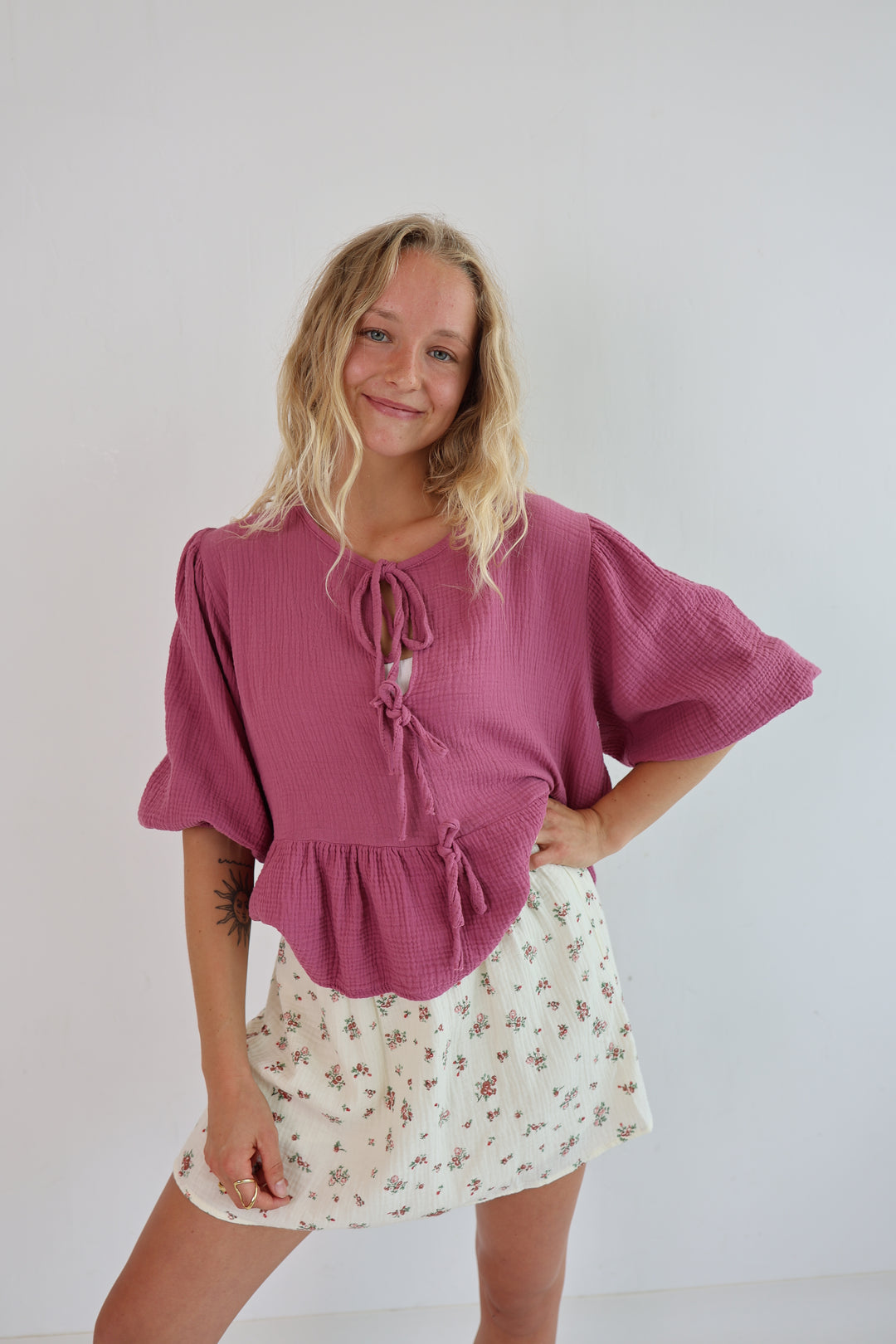 Musselinbluse mit Schleifen Linnea