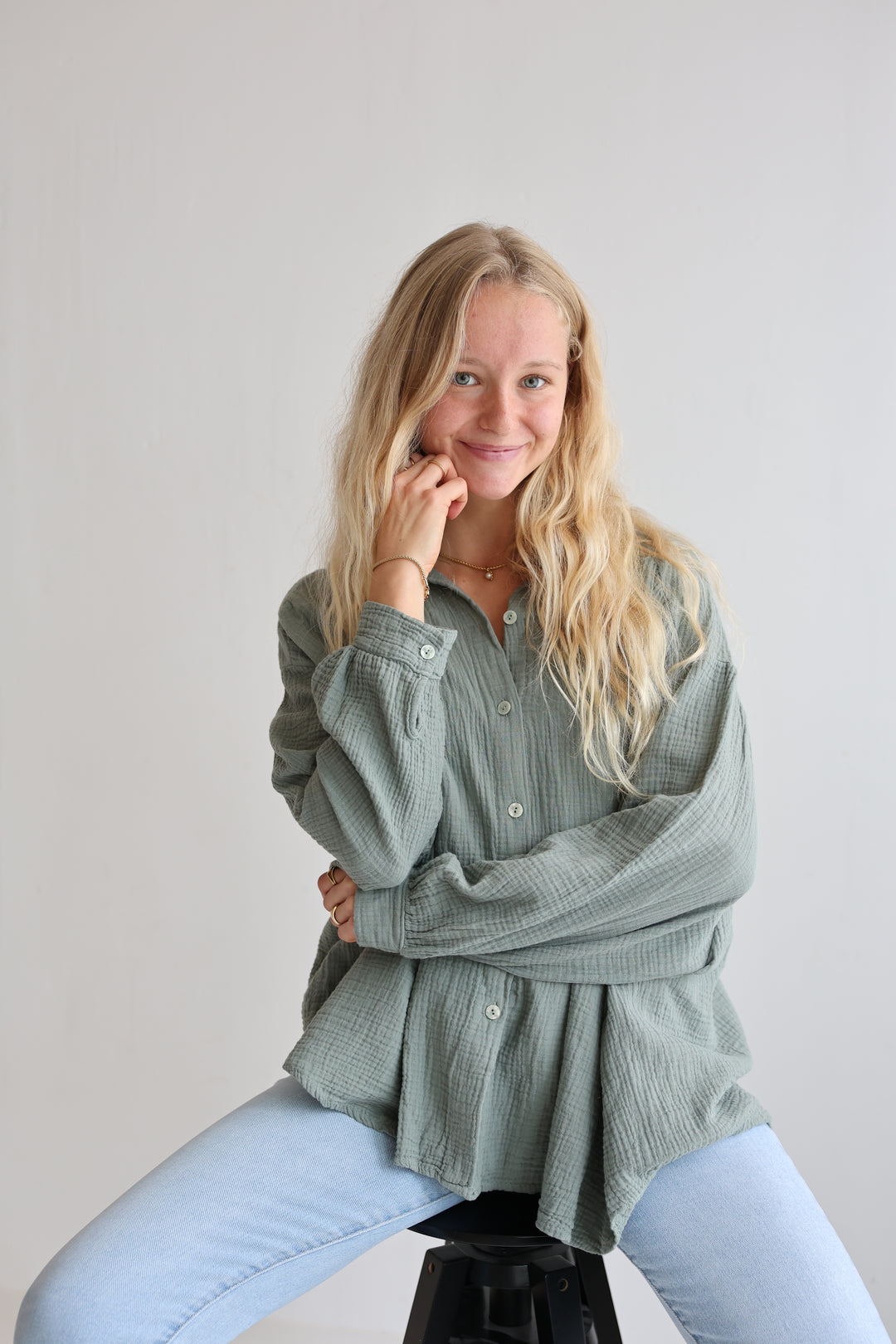 Kurzes Blusenhemd aus Musselin (einfarbig)