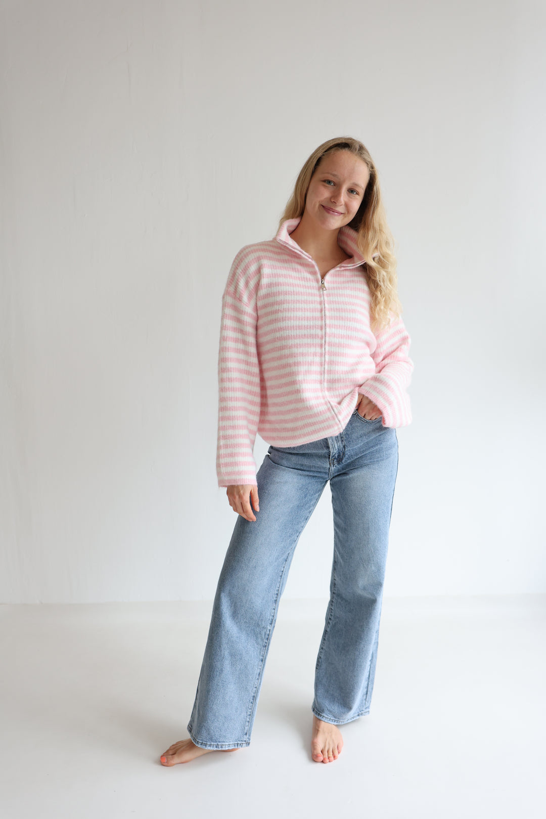 Striped Zip Cardigan