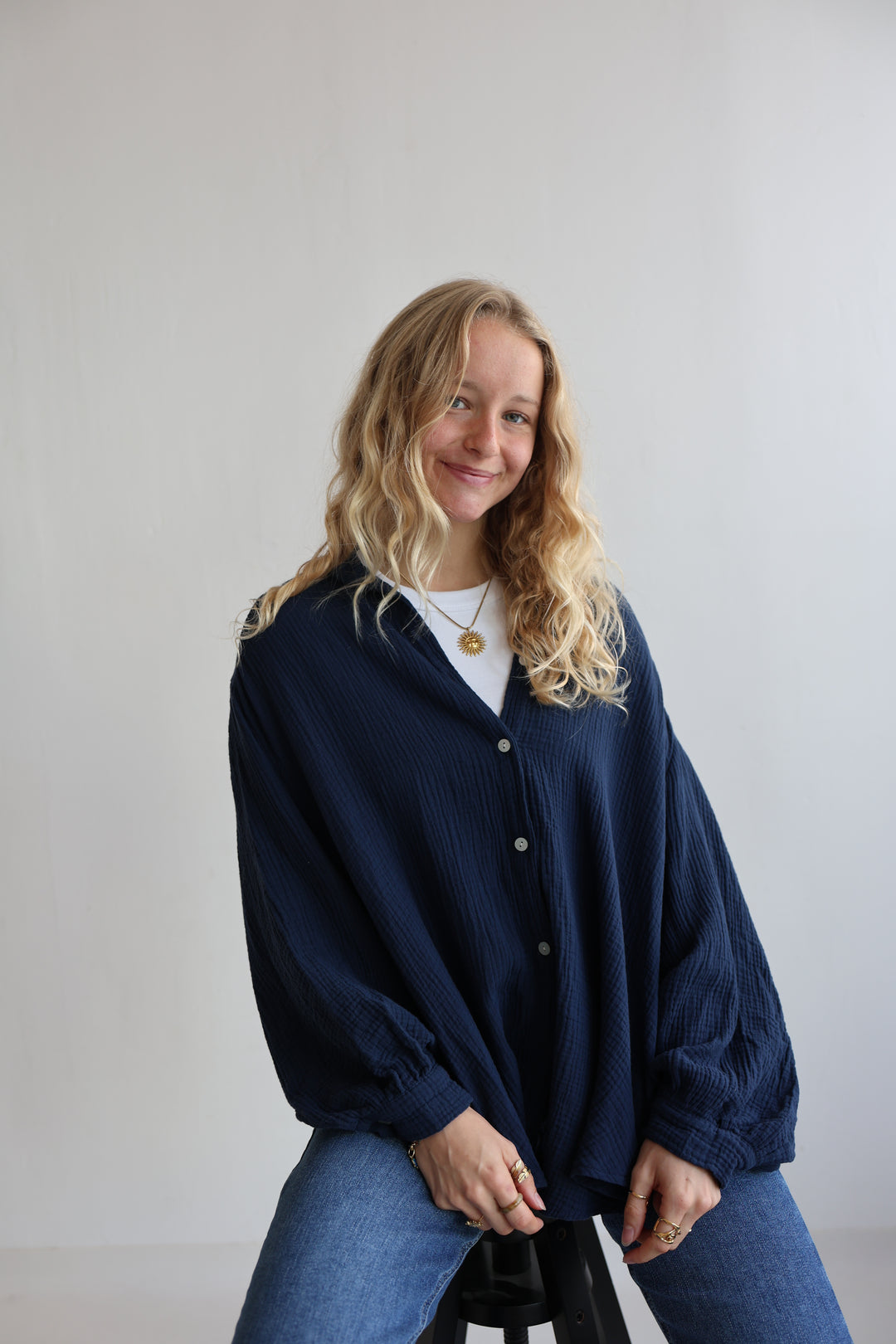 Kurzes Blusenhemd aus Musselin (einfarbig)