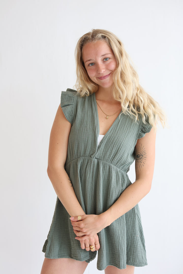 Musselin-Jumpsuit mit Rüschen