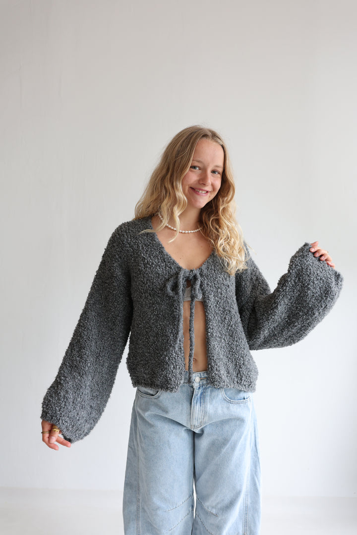 Teddy Knot Cardigan Fluffy Tie