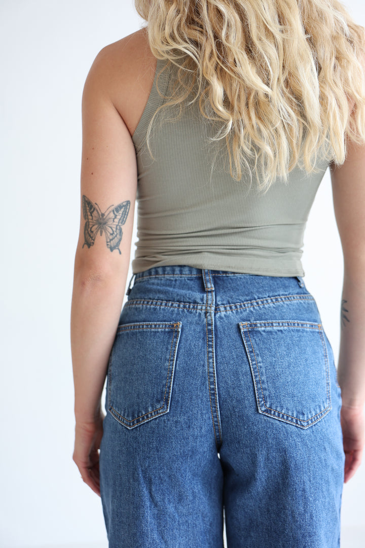 Cross Front Wide Leg Jeans
