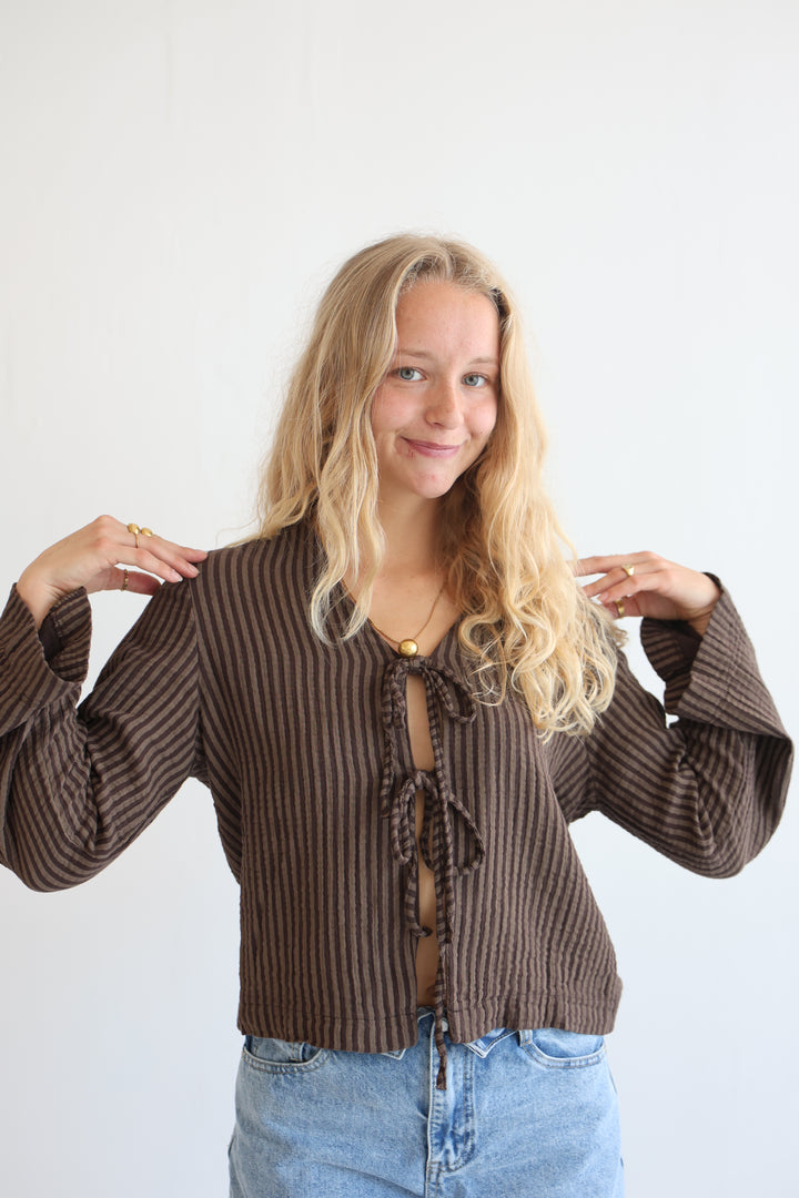 Cotton Striped Tie-Front Blouse