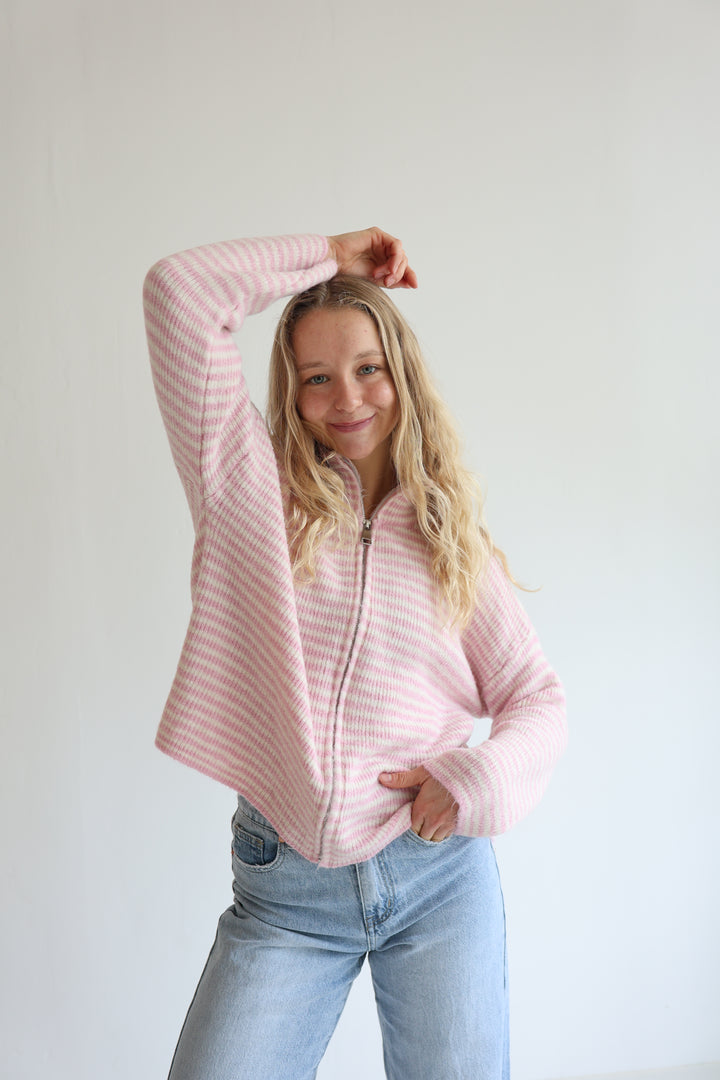 Zip Cardigan Fine Stripes