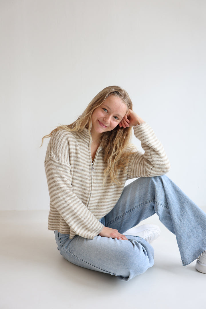 Zip Cardigan Fine Stripes