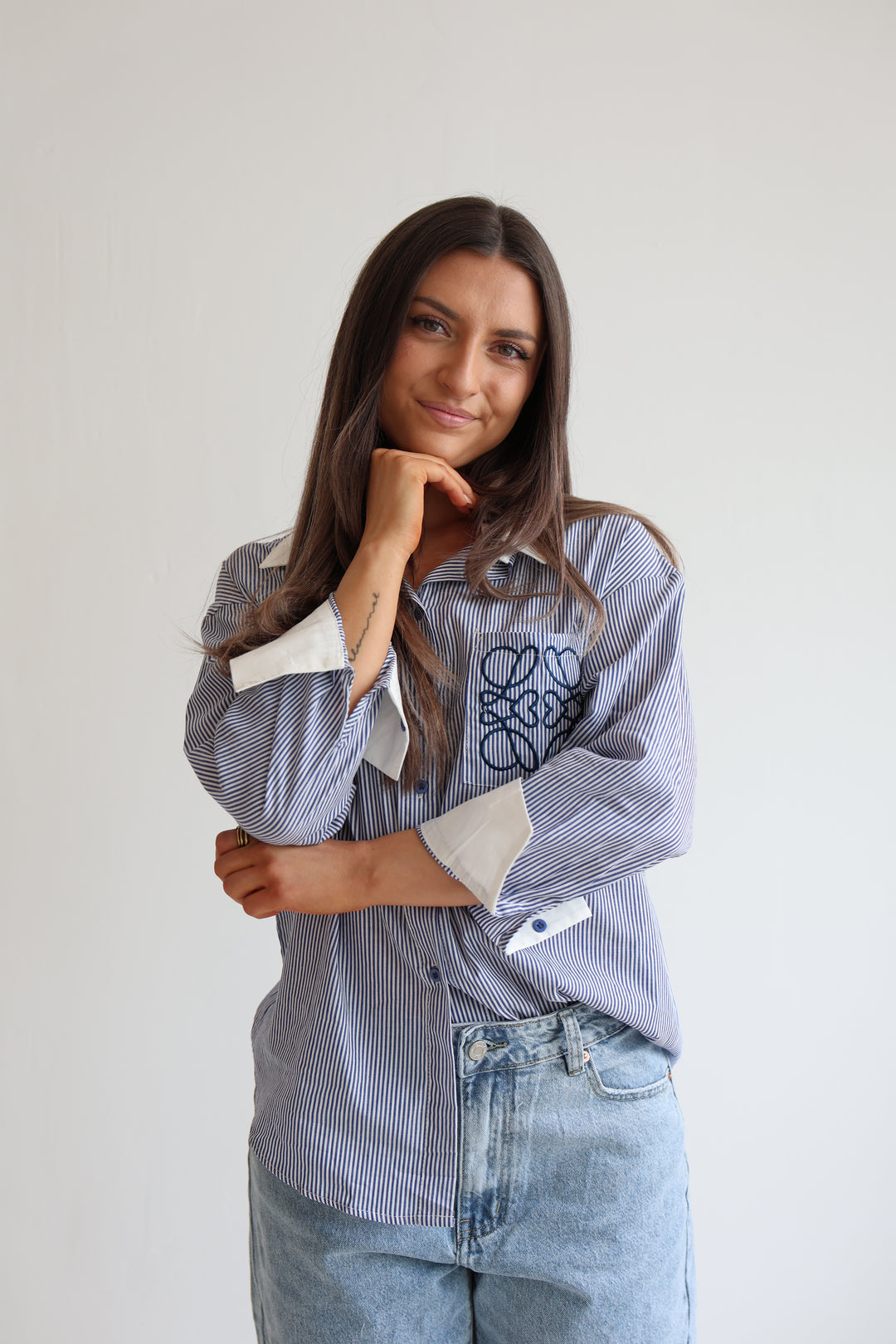 Pocket Detail Striped Blouse