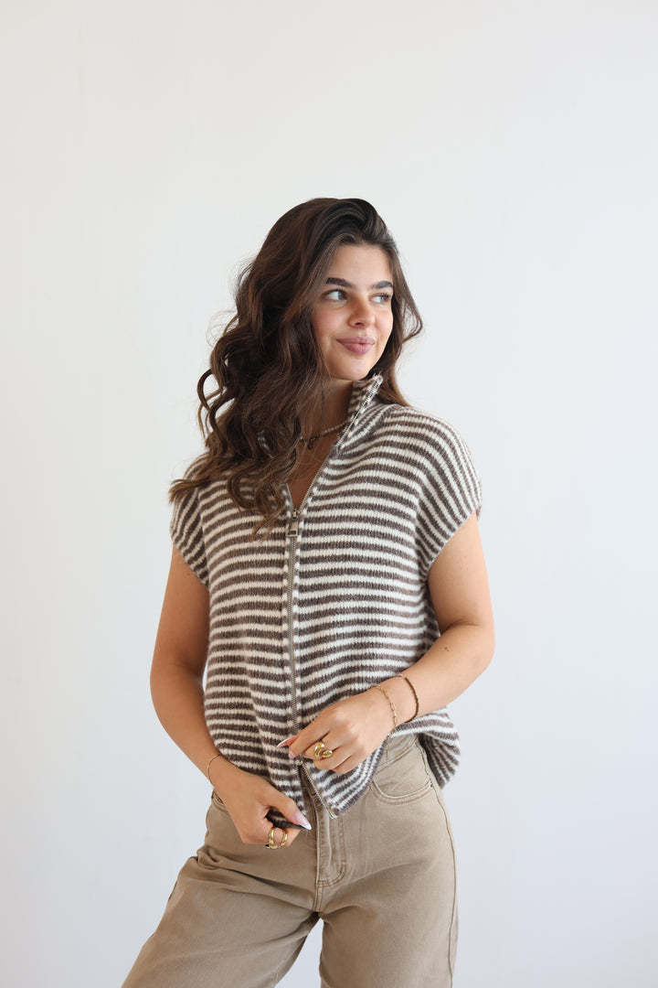 Zip Vest Fine Stripes