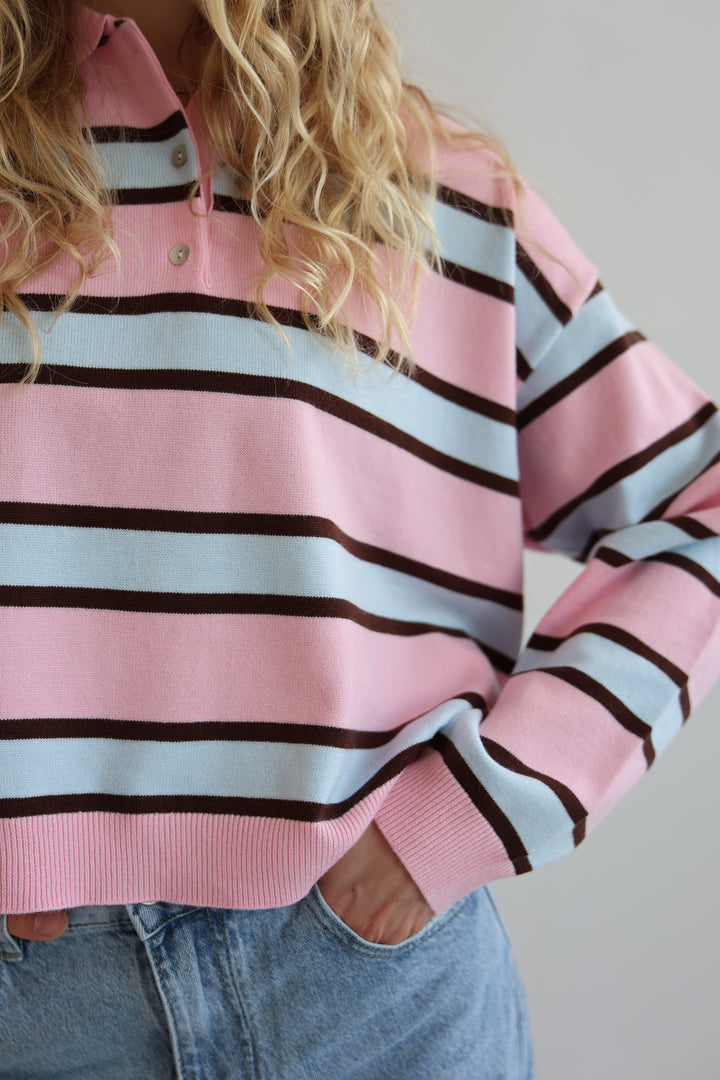 Soft Pink Striped Long Polo