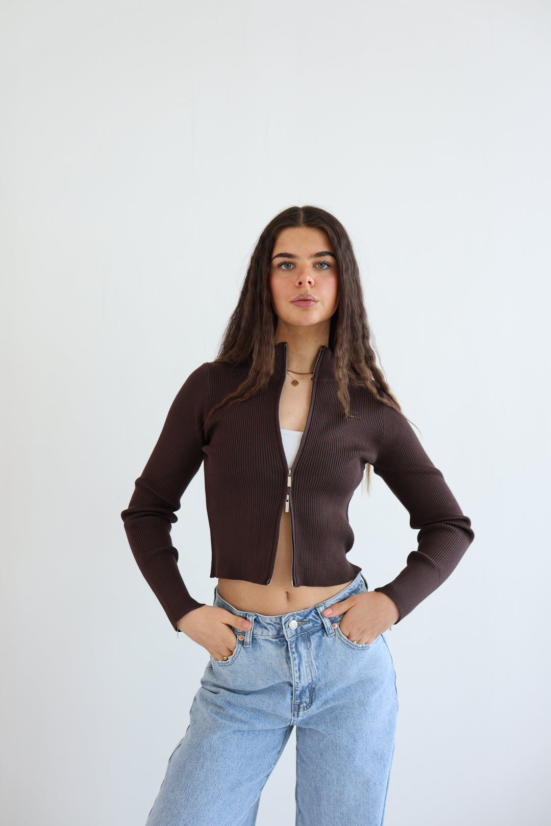 Ripped Zip-Up Cardigan