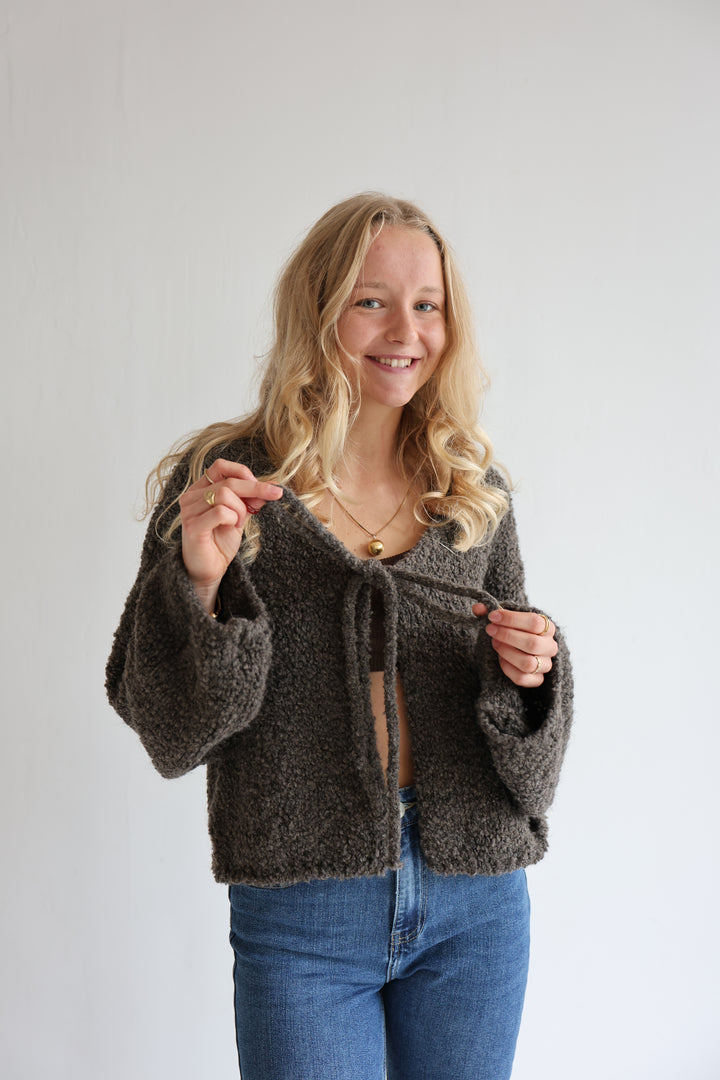 Teddy Knot Cardigan Fluffy Tie