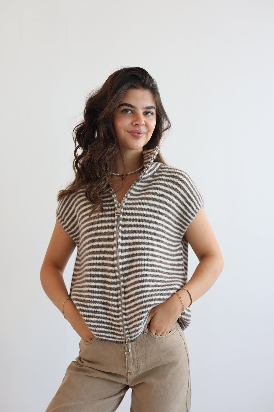 Zip Vest Fine Stripes