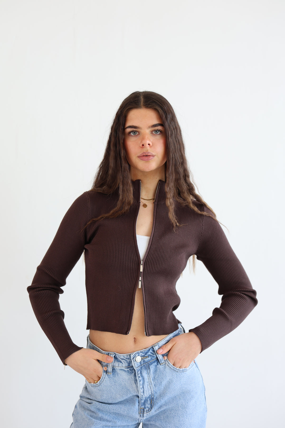 Ripped Zip-Up Cardigan