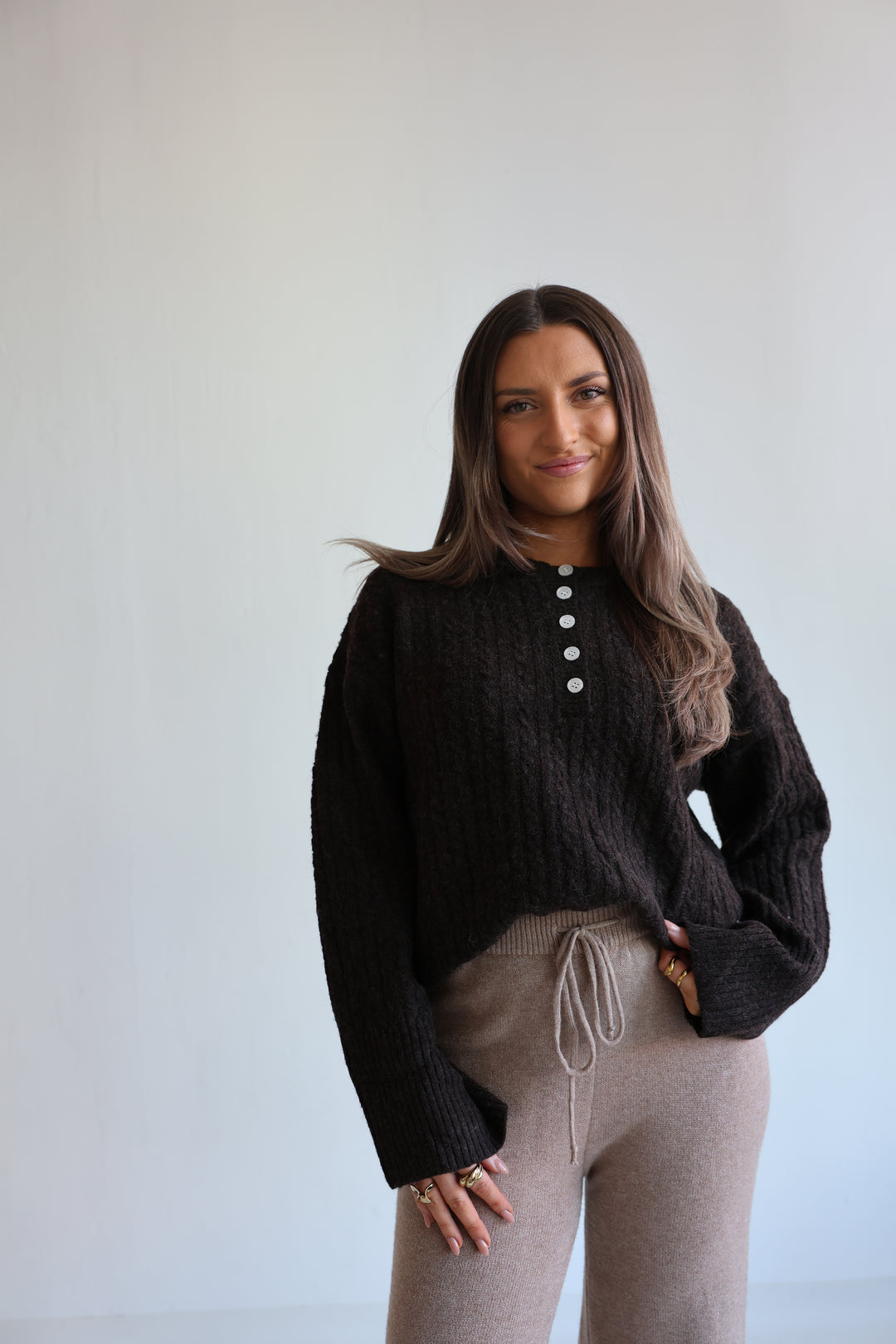 Ribbed Button Pullover