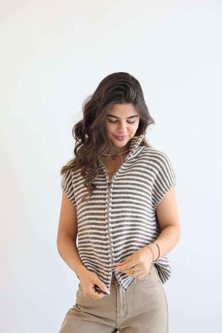 Zip Vest Fine Stripes
