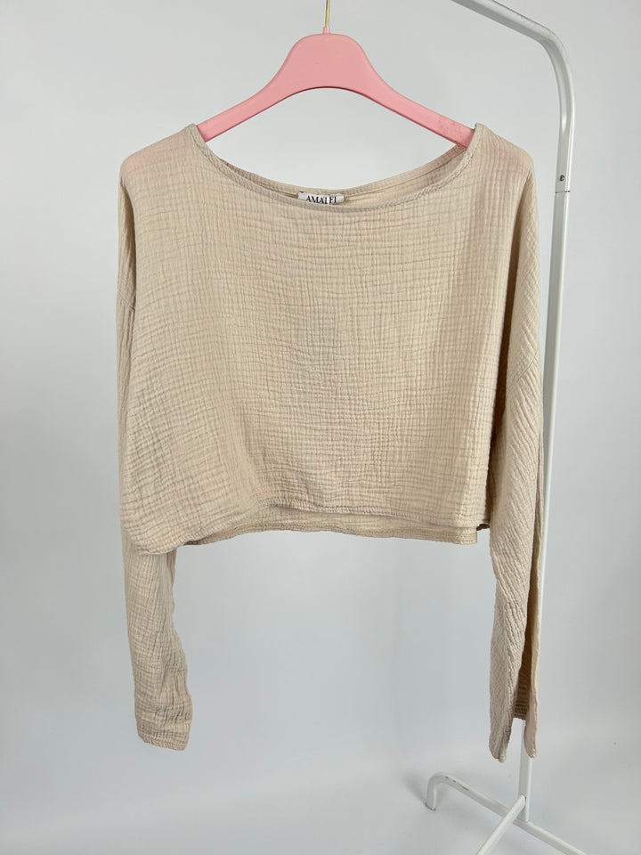 OFF-SHOULDER MUSSELINSHIRT LIZ BEIGE EINHEITSGRÖSSE (B-WARE)