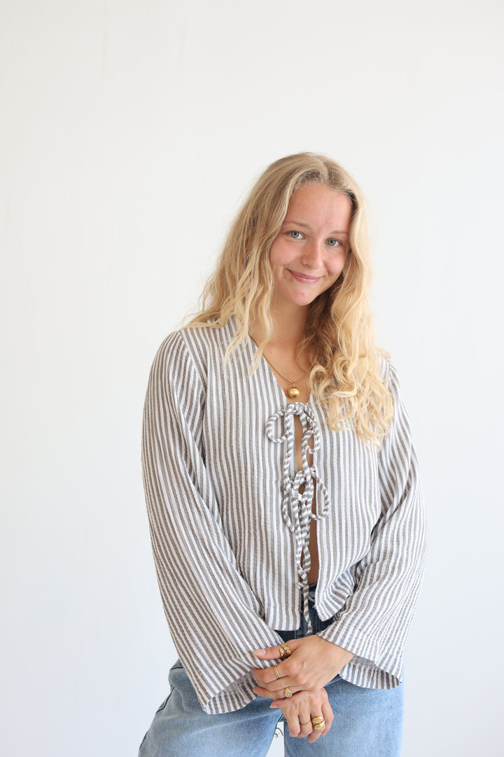 Cotton Striped Tie-Front Blouse