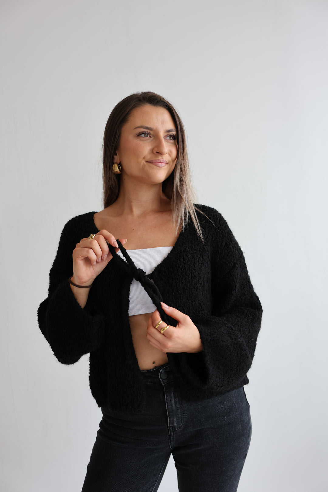 Teddy Knot Cardigan Fluffy Tie