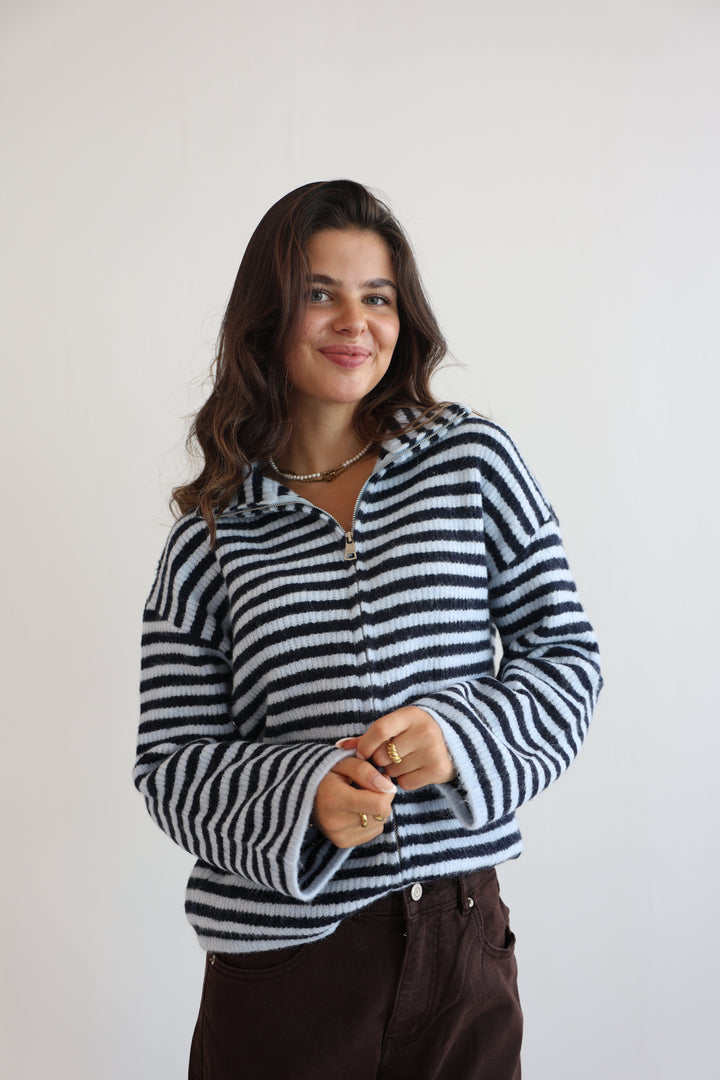 Striped Zip Cardigan