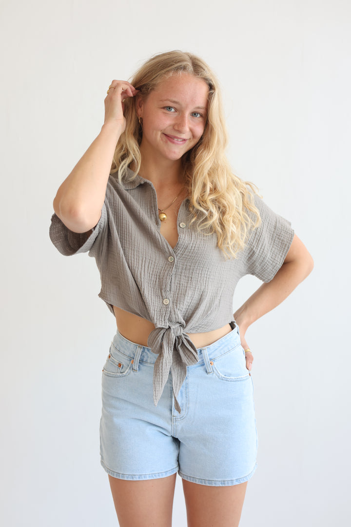 Knot Front Musselin Shirt