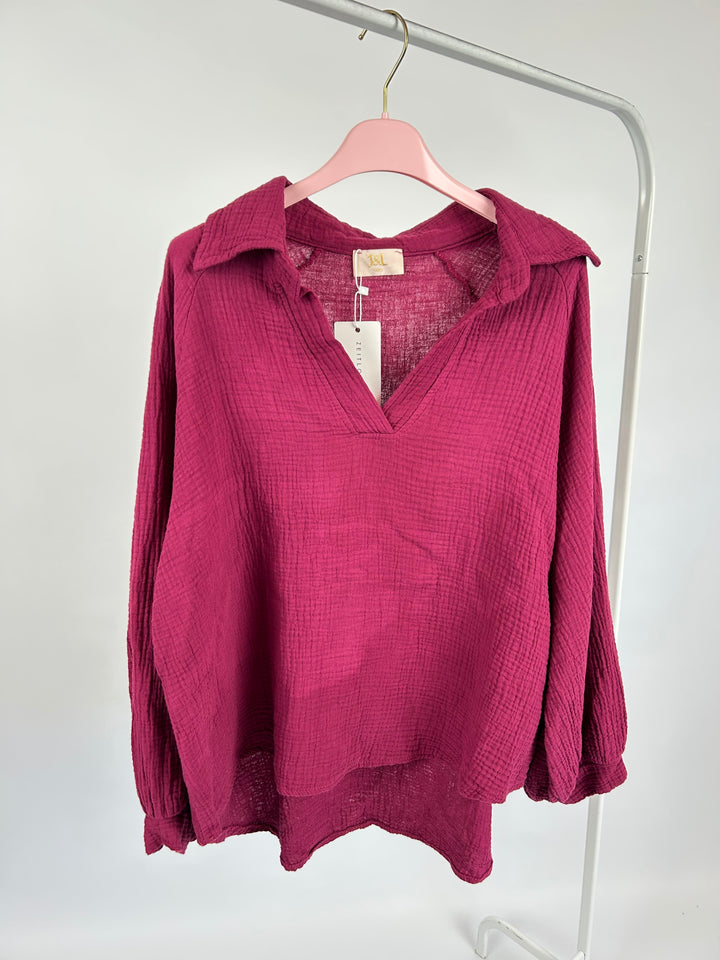 SCHLUPFBLUSE AUS MUSSELIN CHLOE TRAUBE EINHEITSGRÖSSE (B-WARE)