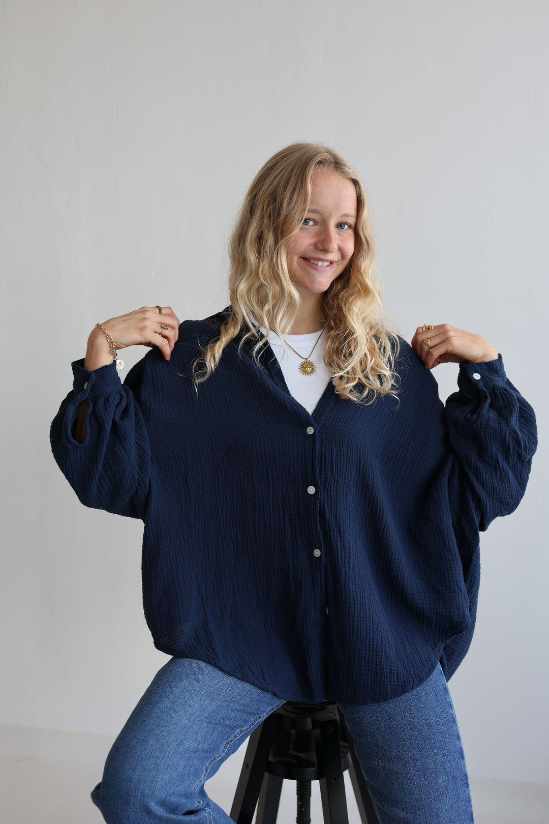 Kurzes Blusenhemd aus Musselin (einfarbig)