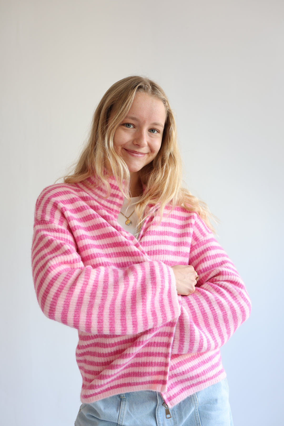 Striped Zip Cardigan