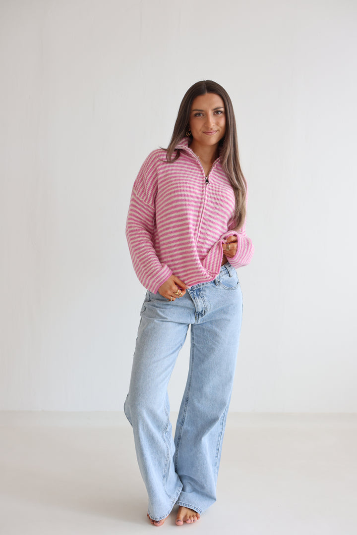 Zip Cardigan Fine Stripes